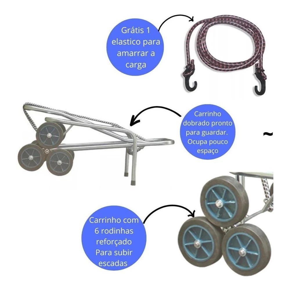 Carrinho Bagageiro Aranha Dobravel Para subir Escadas com 6 Rodas Resistente Luxo Mini — imagem 2 de 2