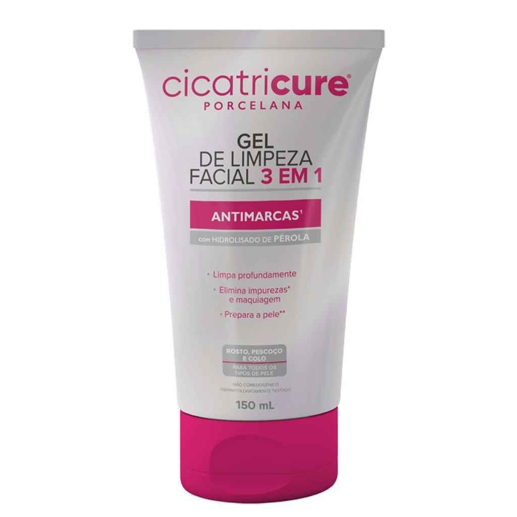 GEL DE LIMPEZA FACIAL ANTIMARCAS 3 EM 1 CICATRICURE PORCELANA 150ML - Beauty