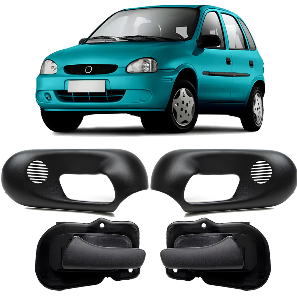 Kit Maçaneta Interna Dianteira + Moldura Corsa Hatch 94 a 2002 Corsa Sedan 96 a 2002 Preta