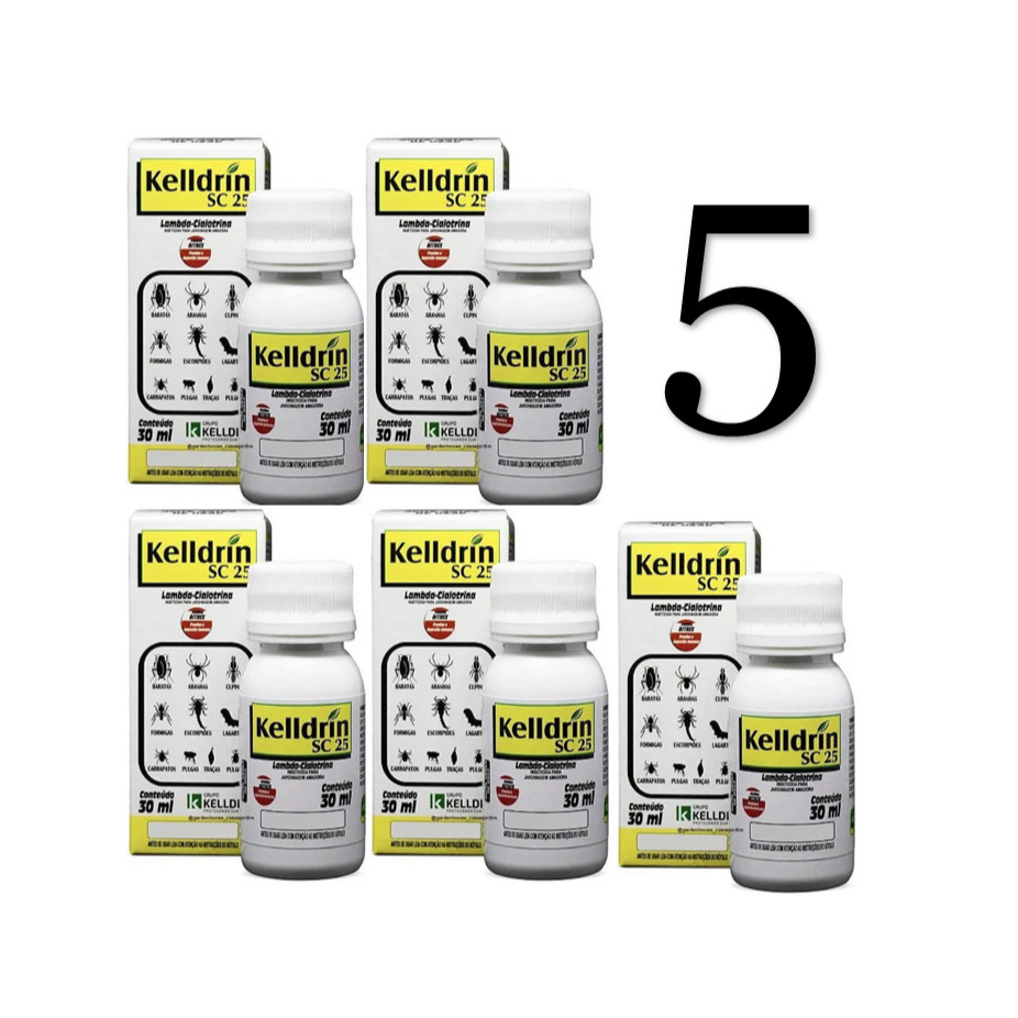 5 Unidades Kelldrin SC 25 Barata Formiga Aranha Escorpião 30ml contra pulgas e carrapatos dura 6 meses