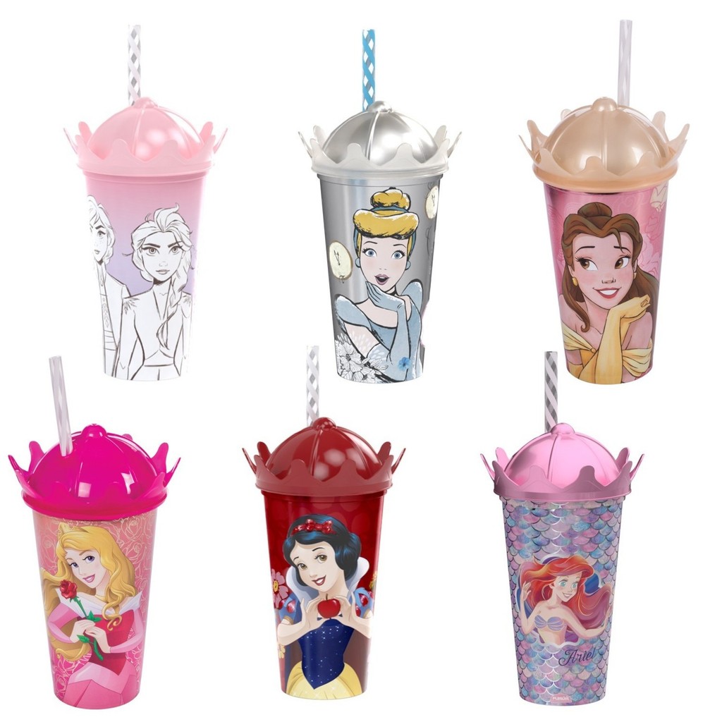 Copo C/ Canudo Coroa 500ml Disney Plasutil - Escolha