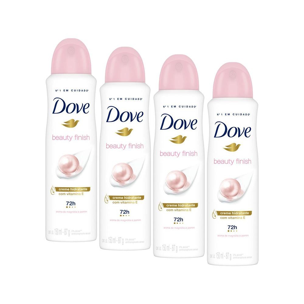 Kit 4 Desodorantes Antitranspirante Magnólia e Jasmim Dove Beauty Finish 150ml cada