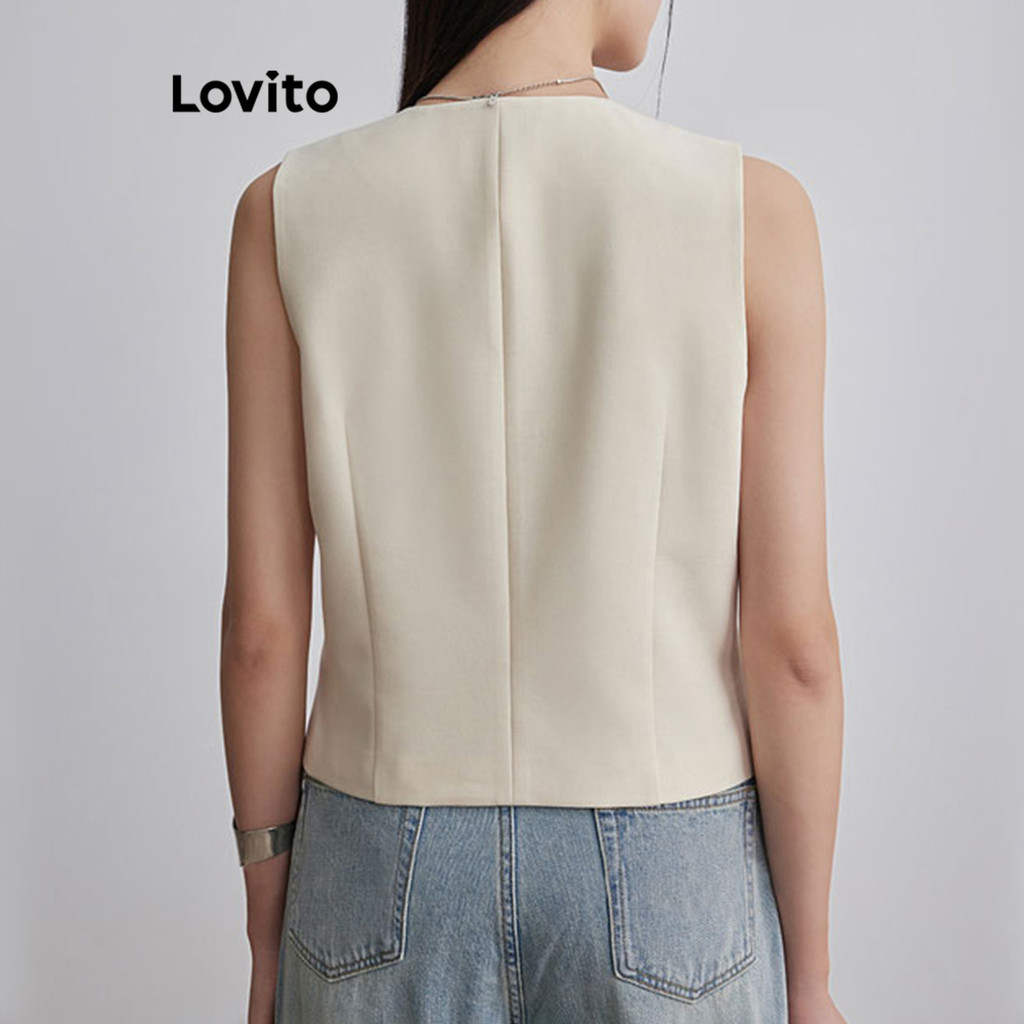 (Trendy) Lovito Regata Casual Com Botão Liso E Bolso Falso Para Mulheres LNE50146 - Women Clothes