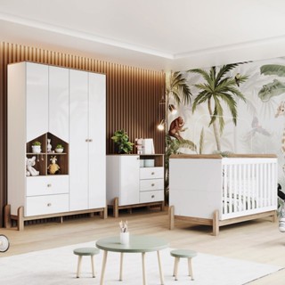 Quarto de Bebê Completo Ternura 5 Portas 5 Gavetas Branco/Jequitibá - Henn em Oferta na Shopee