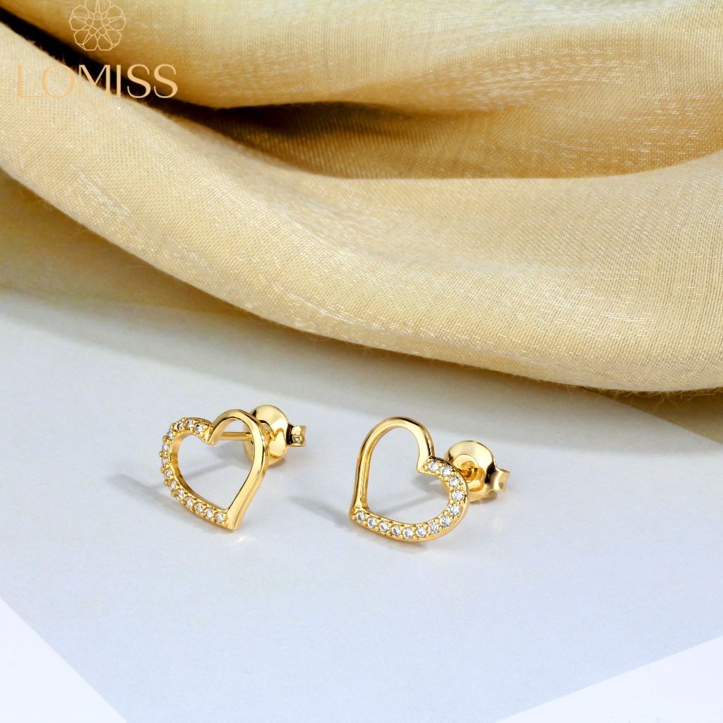 Brinco Delicado Luxo Folheado Ouro 18k a Platina Coração Zircônia Vazado em Oferta na Shopee