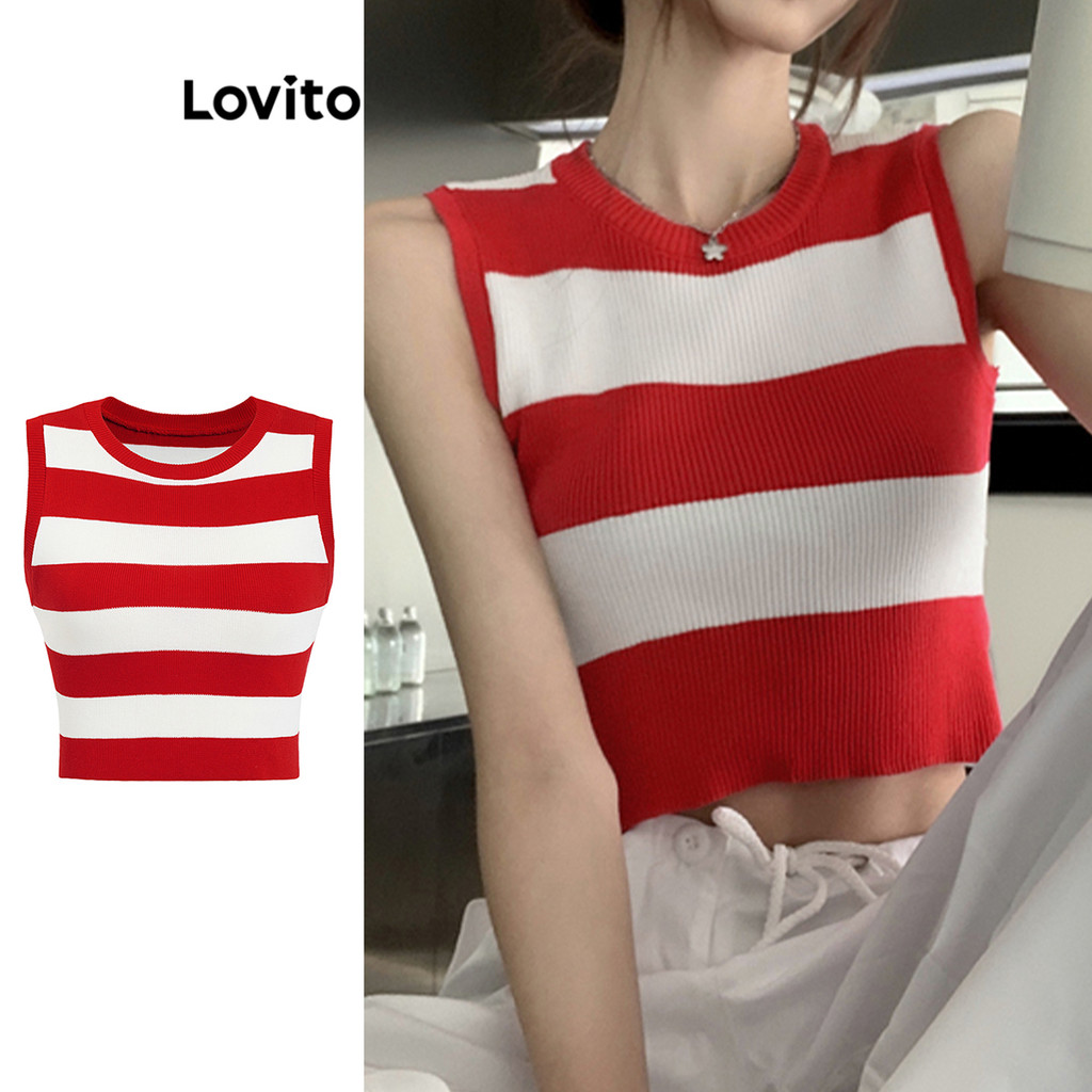 Lovito Top De Malha Casual Listrado Colorblock Tricotado Para Mulheres L106AD231 - Women Clothes