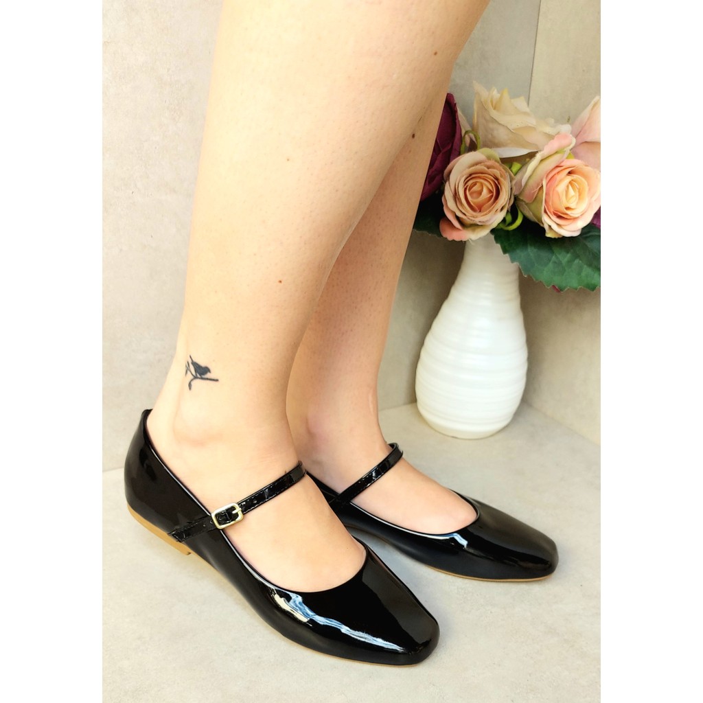 Mary Jane Sapatilha Bico Quadrado Verniz