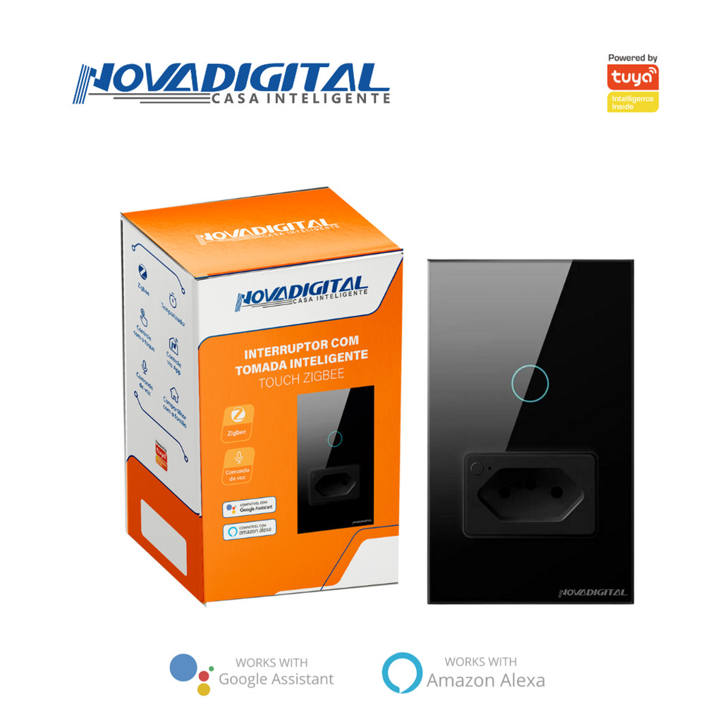 Interruptor  tomada Zigbee 1 Botoes 1 Tomada PRETO IT-ZB-01