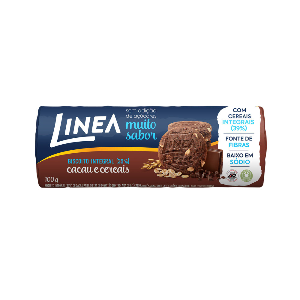 Biscoito Integral Linea Sabor Cacau e Cereais 100g