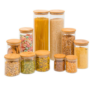 Kit 11 potes de vidro com tampa de bambu herméticos redondos - Tüd em Oferta na Shopee