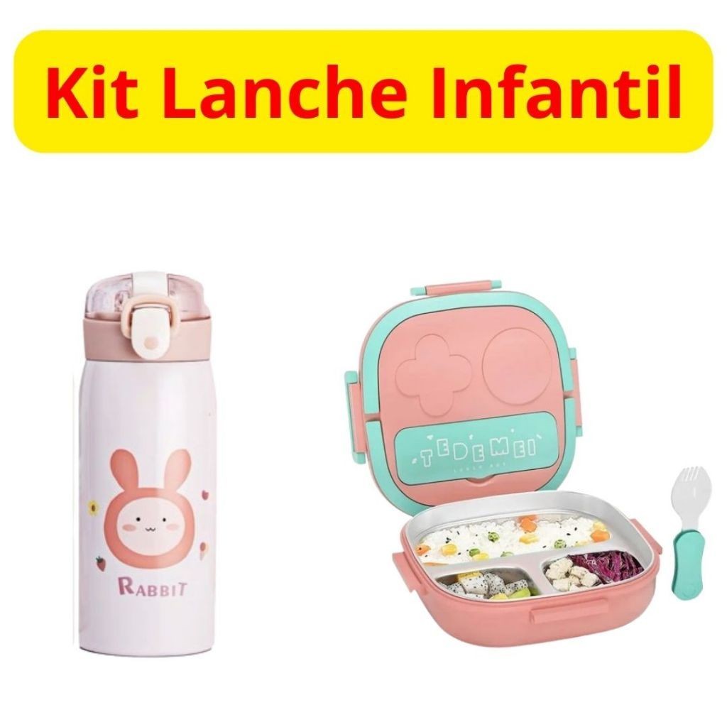 OFERTA Kit Marmiteira Lancheira Infantil Garrafa e Marmita Linda e Resistente Azul Rosa Ga...
