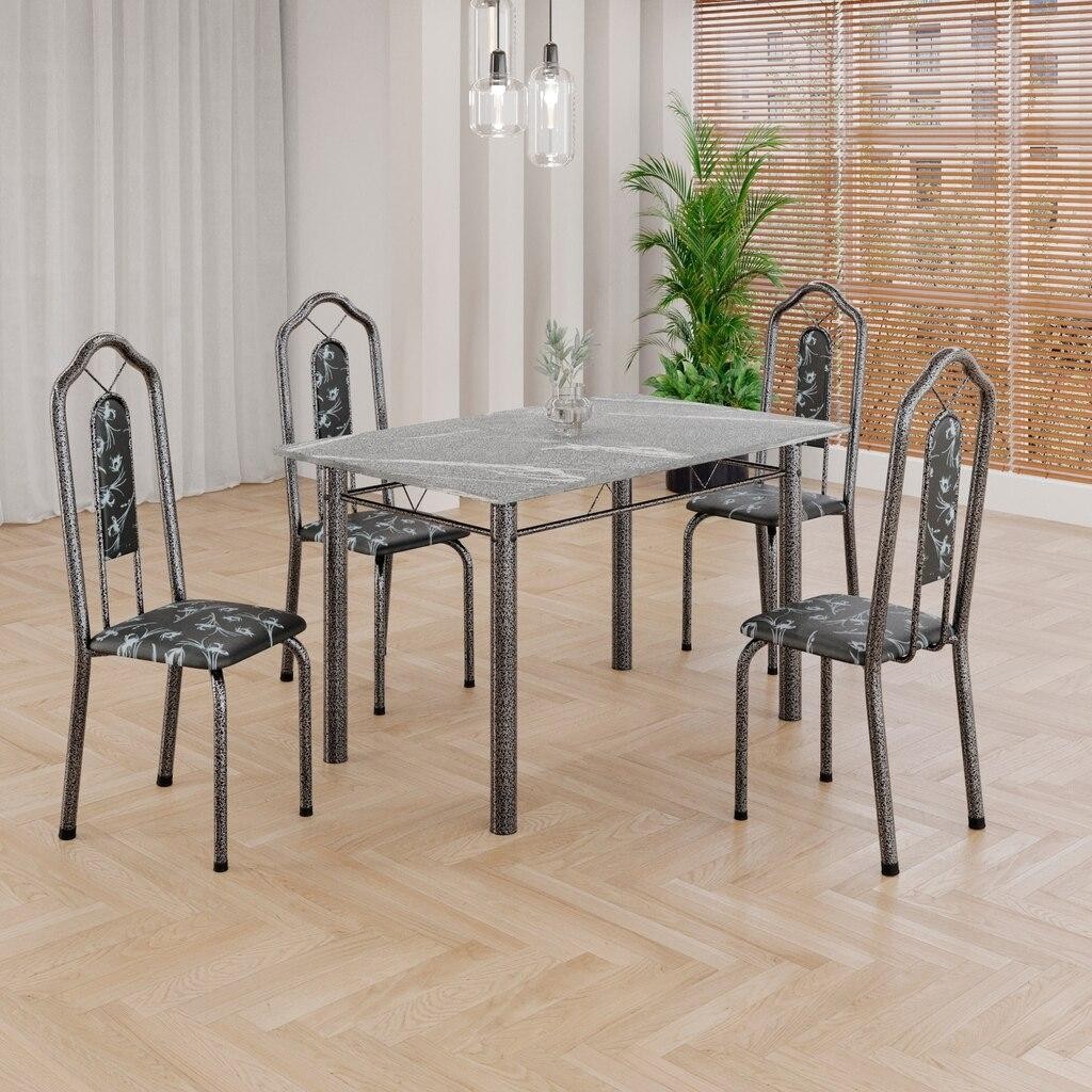 Conjunto de Mesa Tubular 4 Cadeiras 120x75cm Mart Prata com Tampo em Granito Topázio Brenda 010 - Tudo de Móveis