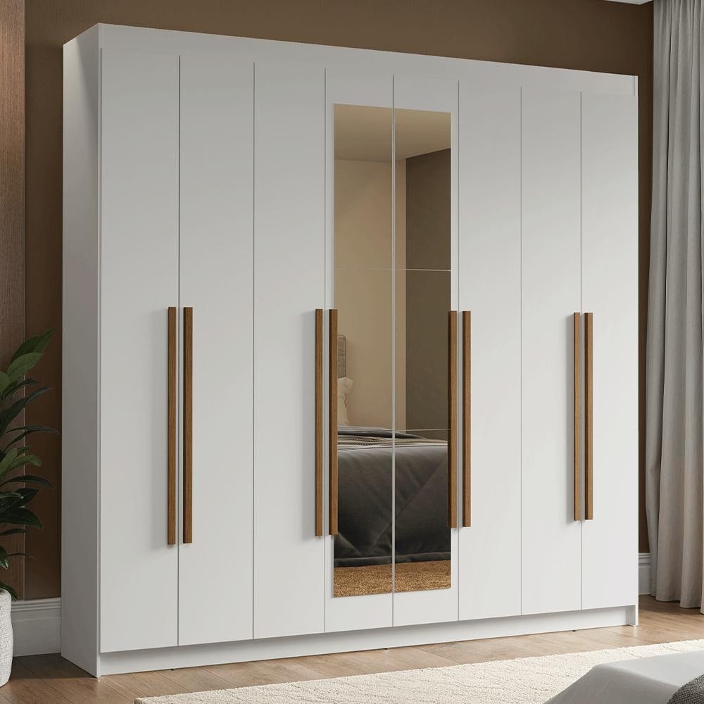 Guarda-Roupa Casal 8 Portas Batentes com Espelho Branco/Branco/Rustic Venus Madesa em Oferta na Shopee