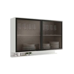 Armário Aéreo p/ Cozinha Alpha 2500 c/ 2 Portas c/ Vidro 120cm Branco - Carraro