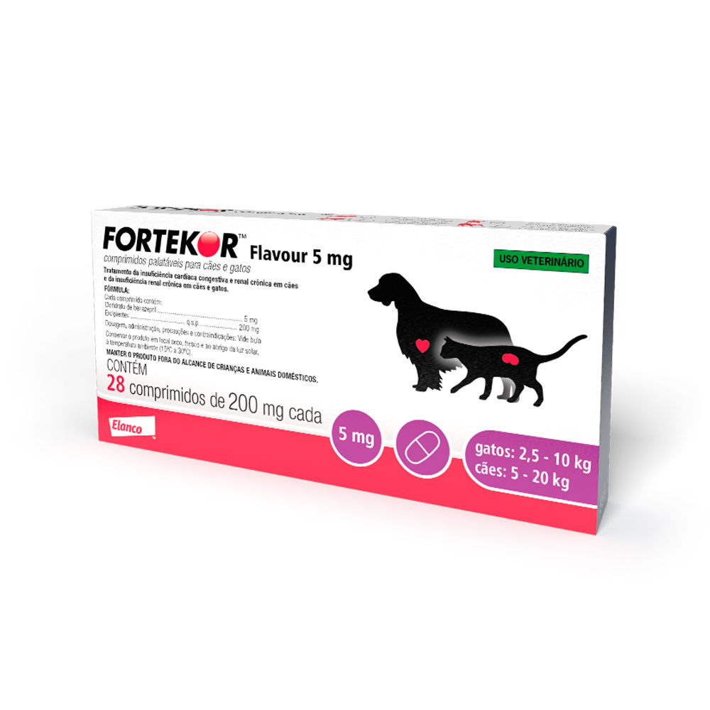 FORTEKOR FLAVOUR 5 MG 28 COMPRIMIDOS ELANCO PARA CAES E GATO