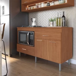 Balcão Armário Para Cooktop 1,40m Movelove Turim 5 Bocas 2 Portas 2 Gavetas Madeirado Luxo