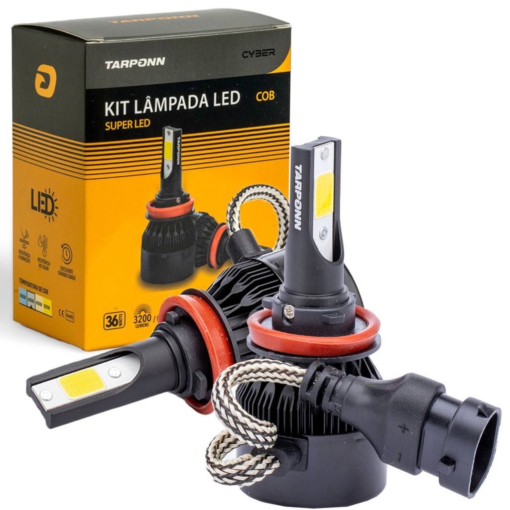 Kit Lâmpada Super Led Cyber H8 36w 6400lm 6000k Tarponn