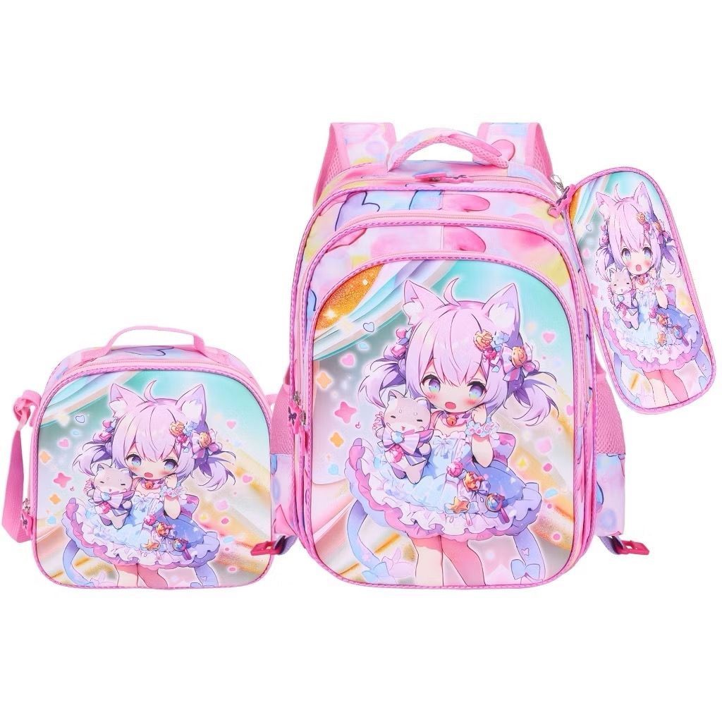 Kit 3 Em 1 Mochila Infantil 3D PU Escolar Saco Conjunto Menina Bonito Dos Desenhos Animados Do Bebê Meninas