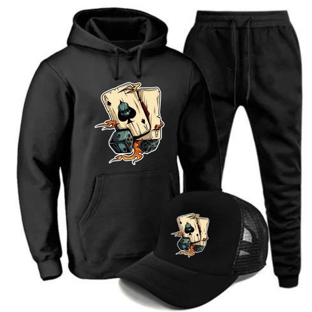 Conjunto lça Blusa e Bone Kit Com 3 peças Moletom Estampado Flanelado   Shop ronyshop