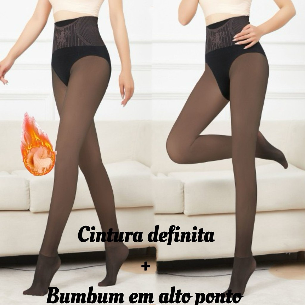 Meia Calça Térmica Cintura Alta  Afina Cintura e Levanta Bumbum com Pelúcia Interna Quentinha Efeito Pele Invisível