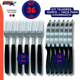 Talheres Inox Cabo Plástico Qualidade Premium Shopee 12 24 36 Unidades Preto Vermelho 