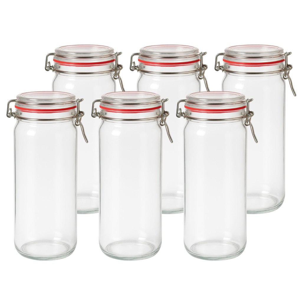 Kit 6 Pote de Vidro Hermético 1500ml Casual com Tampa Vedante e Fecho Metálico