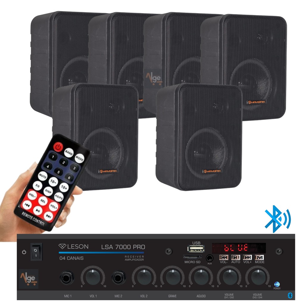kit Som Ambiente Amplificador LSA7000-Pro Leson + 6 Caixas Acústica MSB60 Hayonik