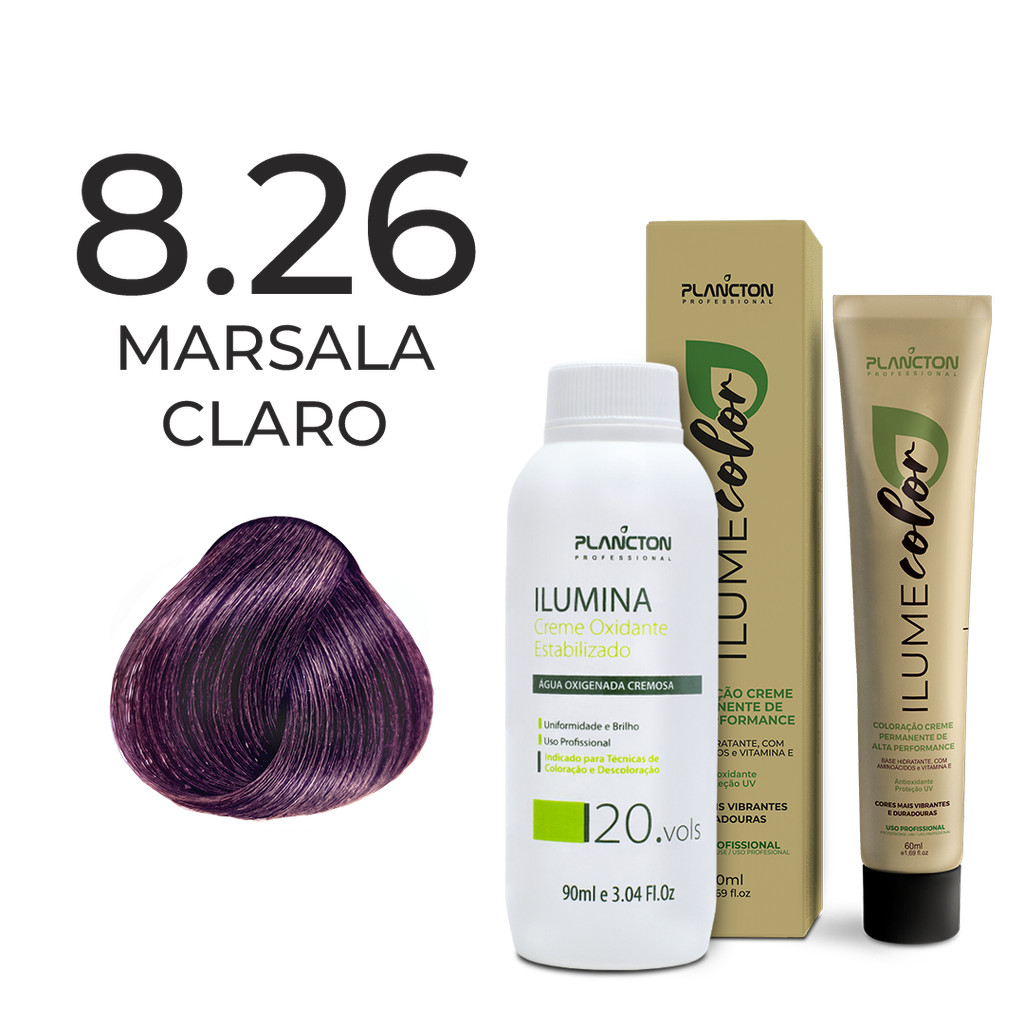 KIT ILUME COLOR PLANCTON - 8.26 MARSALA CLARO + OX ILUMINA 20V
