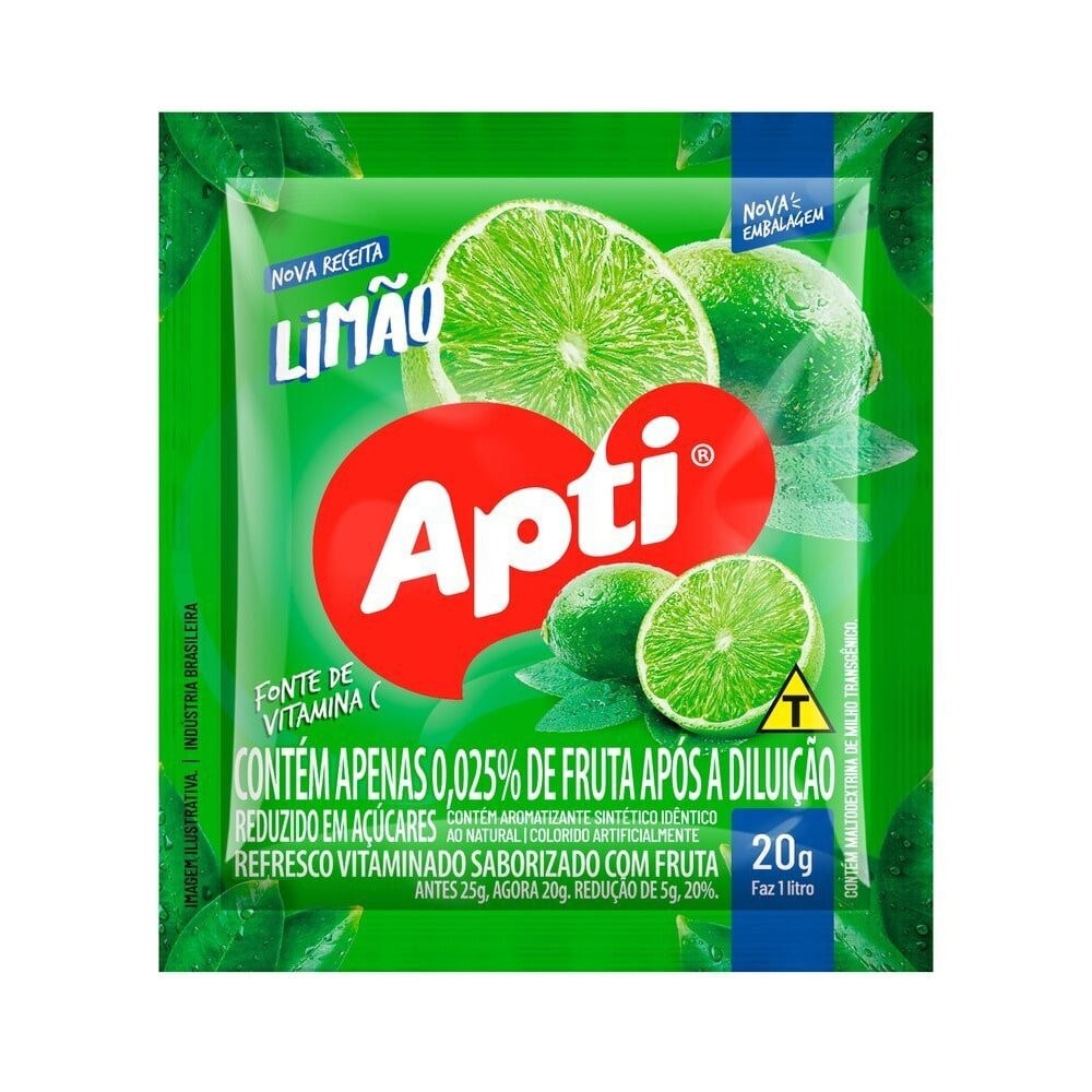 Refresco Em Pó Apti Limão 20g - Embalagem com 15 Unidades em Oferta na Shopee