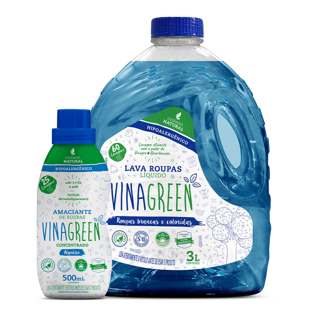 Combo Vinagreen Lava Roupas 3 l + Amaciante Concentrado de Algodão 500 ml em Oferta na Shopee