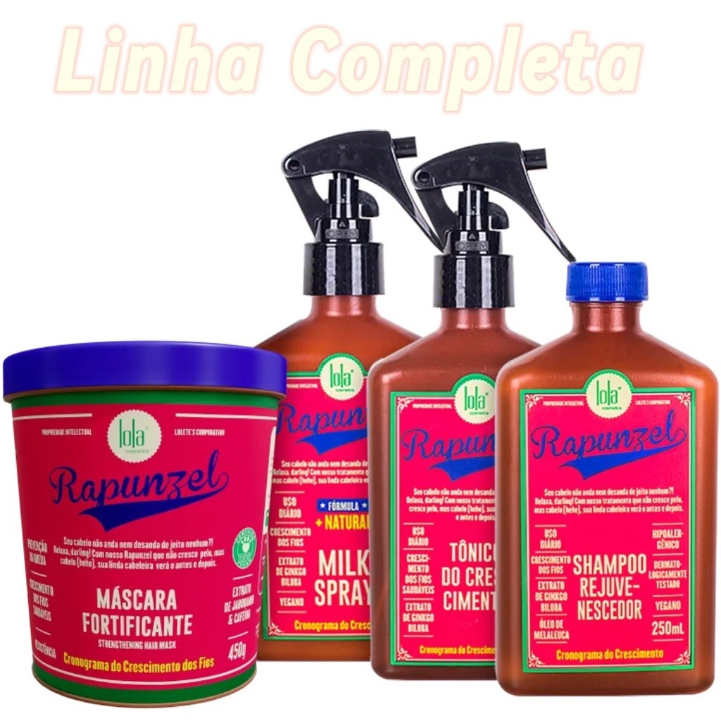 Lola Cosmetics Kit Rapunzel Linha de Crescimento - Shampoo + Máscara + Tonico + Milk