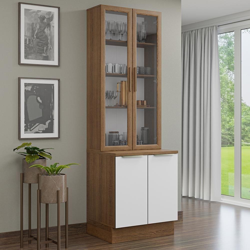 Kit Balcão + Cristaleira 70cm Rustic Branco Veludo Lux Madesa 01 Rustic Branco