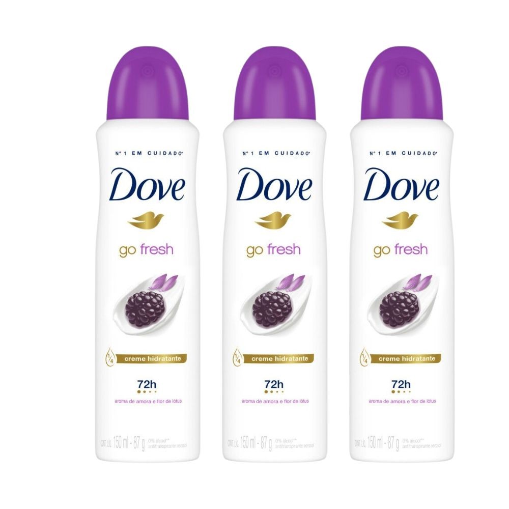 Kit 3 Desodorante Antitranspirante Aerosol Dove Go Fresh Amora e Flor de Lótus 150ml - Beauty