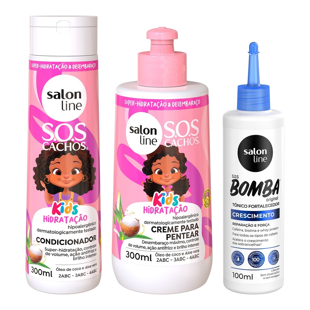 Kit com Condicionador e Creme para Pentear Kids + Tônico Fortalecedor Salon Line - Beauty