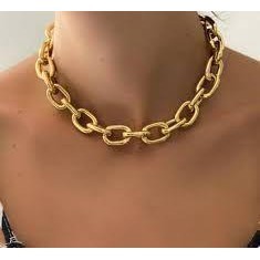 Presente Colar Corrente feminino Elos Grosso Folheado a Ouro 18K Moda Blogueira Dourado Barato