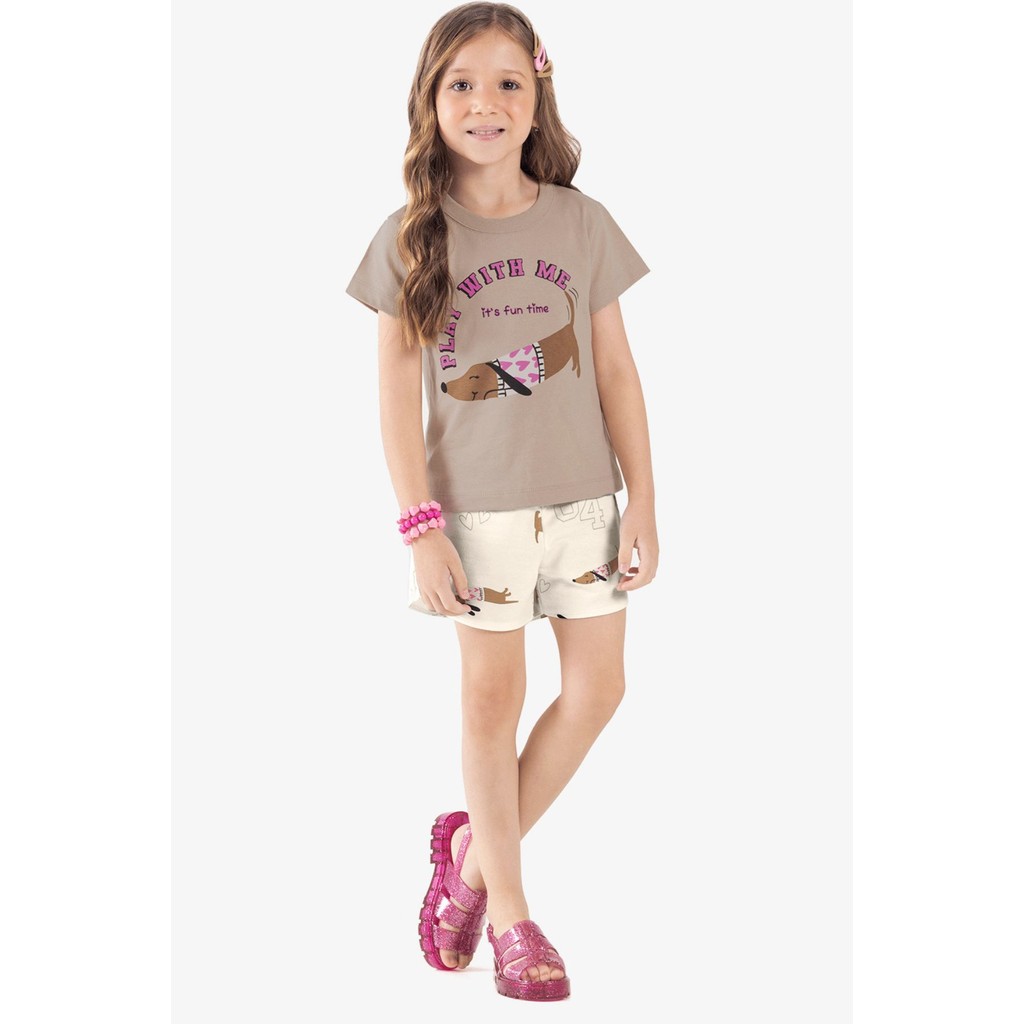 Blusa Estampada Com Shorts Estampa de Cachorrinhos Rovi Kids