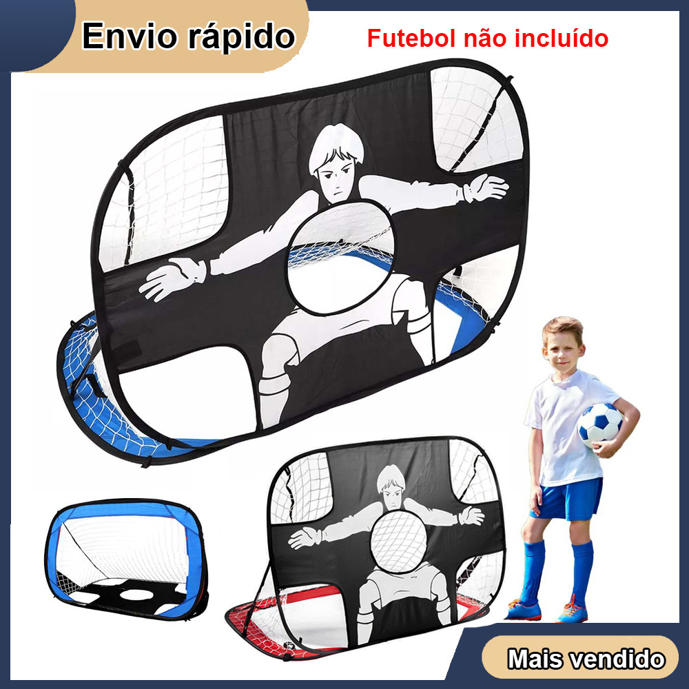 Balizas de Futebol para Crianças Rede de Futebol Dobrável Rede de Alvo de Gol Pop Up 120×80×80cm Azul Vermelho