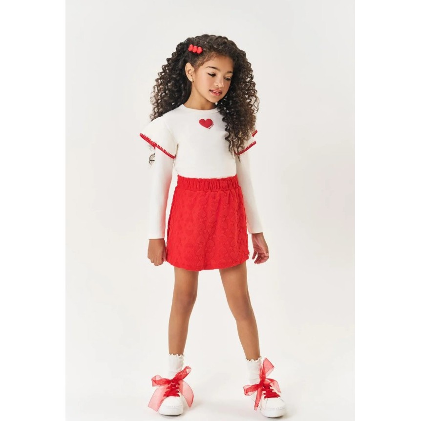 Conjunto Infantil Menina Blusa Babado E Short-Saia Vermelho Mundo Cinti
