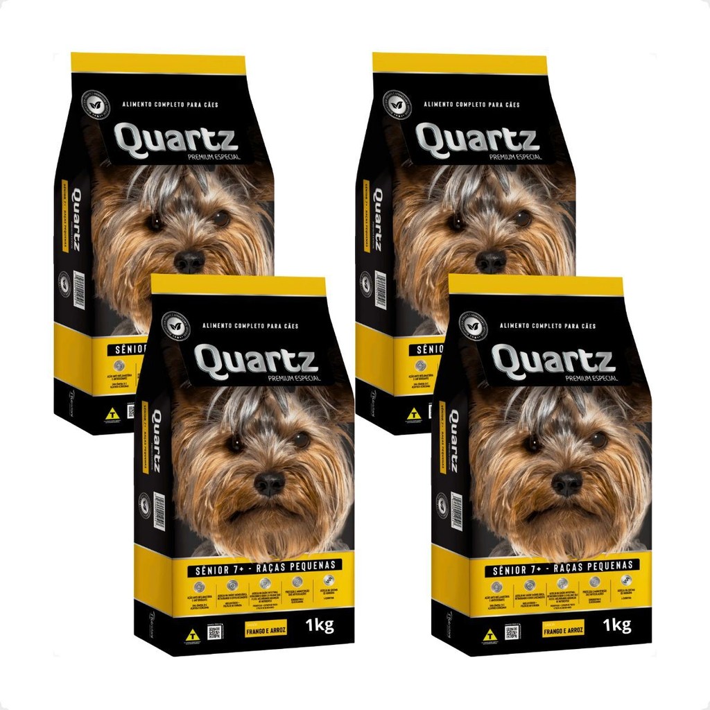 Kit 4 Ração Quartz Cães Sênior 7+ Raças Pequenas - 1Kg em Oferta na Shopee