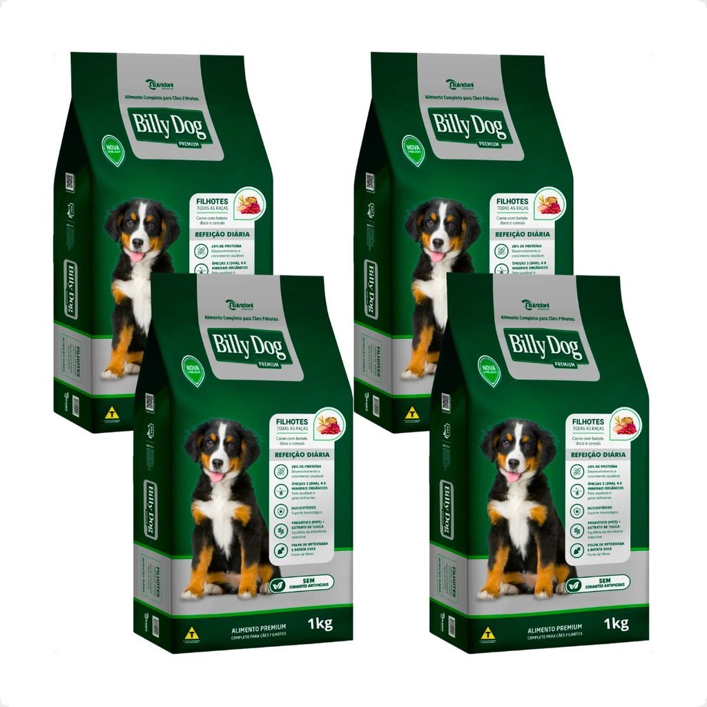 Kit 4 Ração Billy Dog 1Kg Cães Filhotes Refeição Diária em Oferta na Shopee
