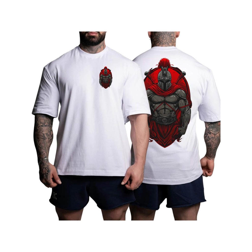 Camiseta Oversized Branca Academia Estilo Streetwear 100% Algodão Modelo: "Guerreiro Espartano" - Lançamento Especial