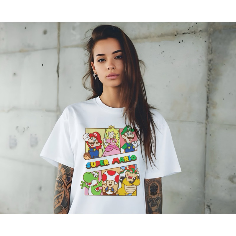 [Camiseta Premium Algodão Puro]LA Camiseta Feminina Branca Super Mario Bros, Turma do Mario, Nintendo  camiseta 100% alg em Oferta na Shopee