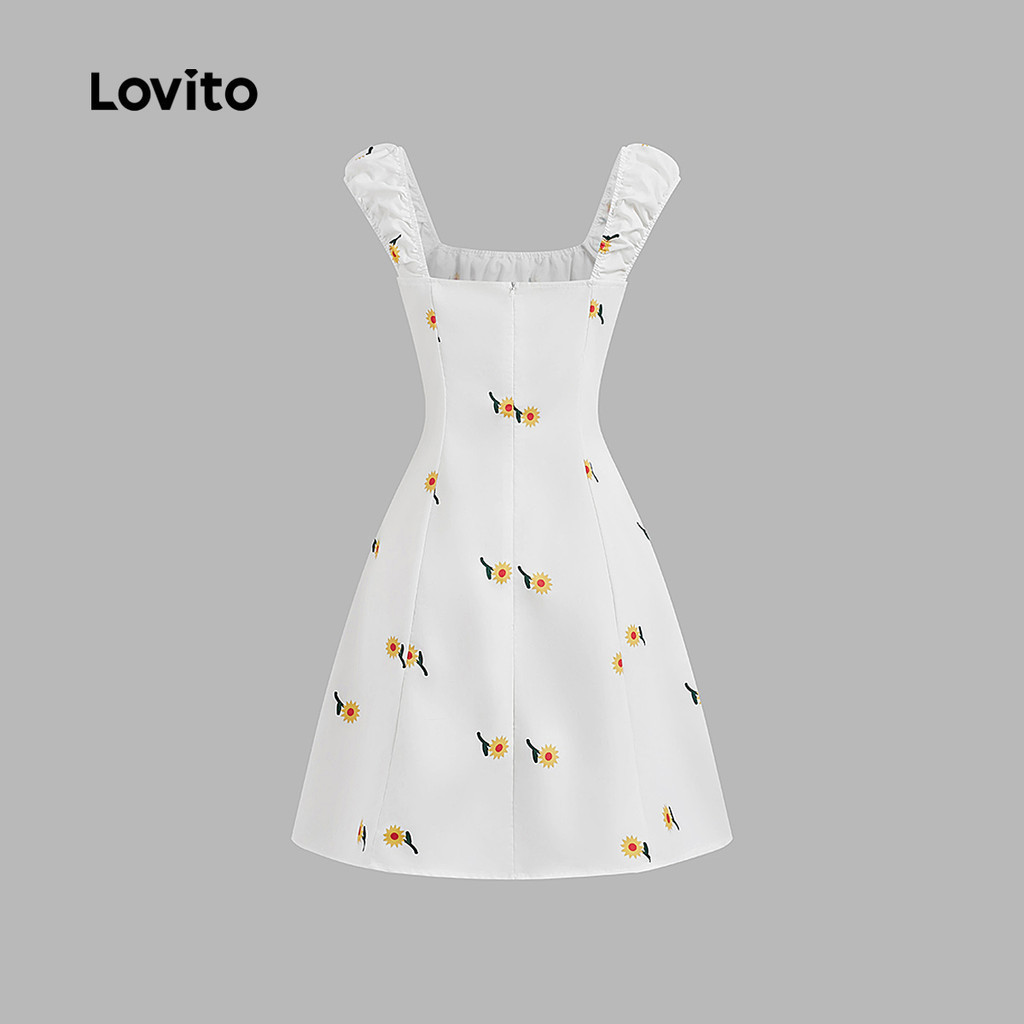 (Trendy) Lovito Vestido fofo Ditsy Floral com cordão frontal para mulheres L125AD431 - Women Clothes