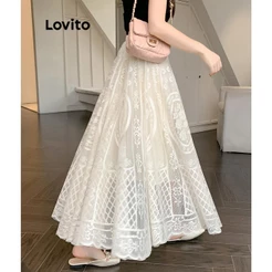 (Casual) Lovito Saias Saias De Renda Geométrica Para Mulheres Bordado LNA58191