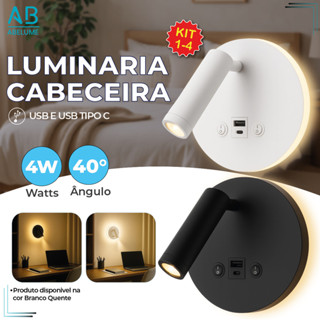 Luminária Arandela Cabeceira Led 8W Recarregável Branco ou Preto Luz Quente Ajustável Bivolt em Oferta na Shopee