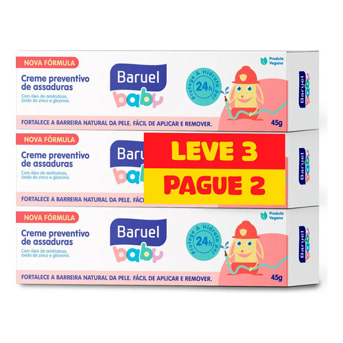 Kit C/3 Creme Contra Assadura Baruel Baby Com 45g Cada