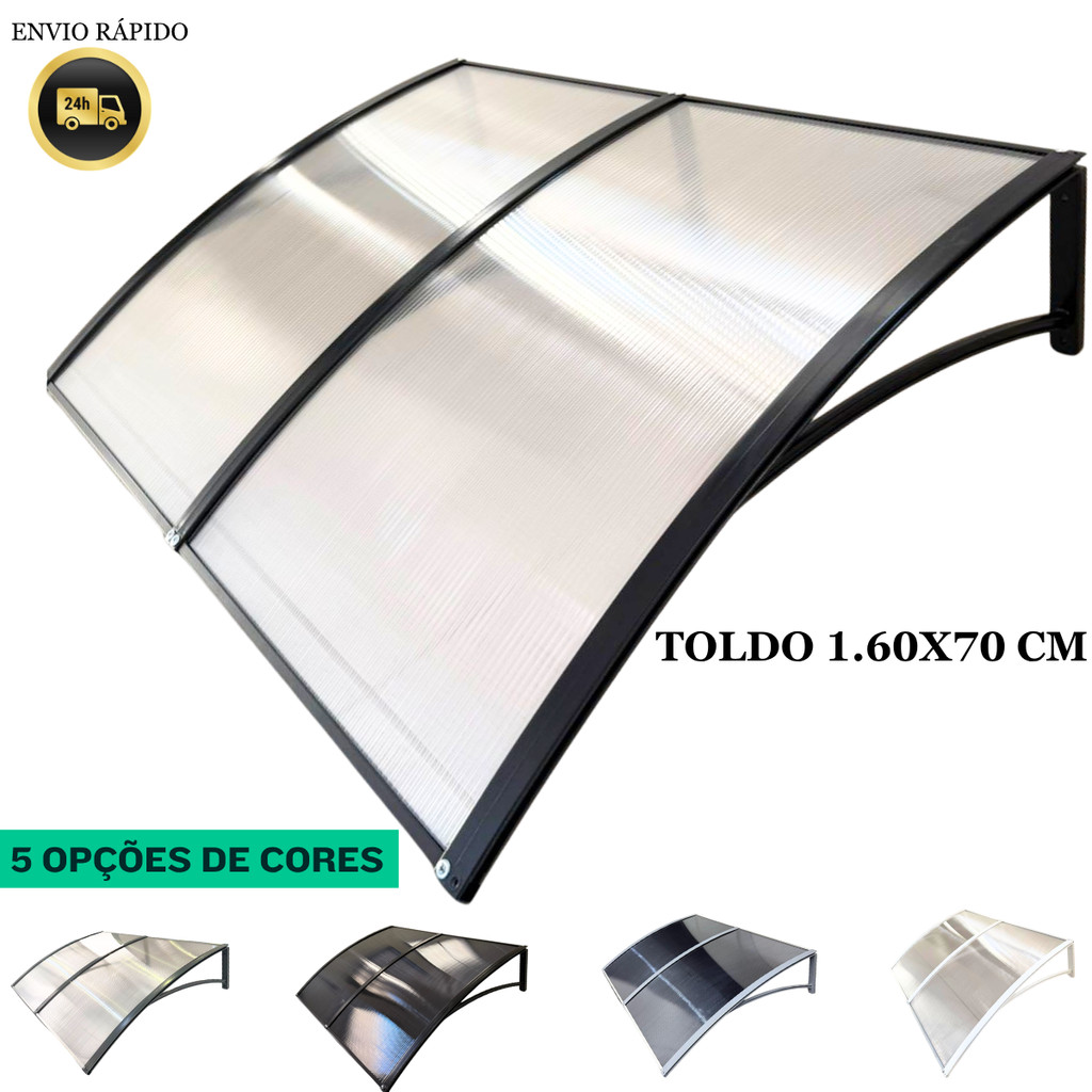 Toldo Policarbonato 1.60x70 cm Alta Resistência Proteção UV Área Externa Cobertura Portas e Janelas em Oferta na Shopee