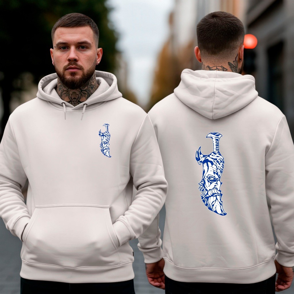 Moletom Canguru Masculino Liso com Capuz e Punhos Reforçados Espada Zeus
