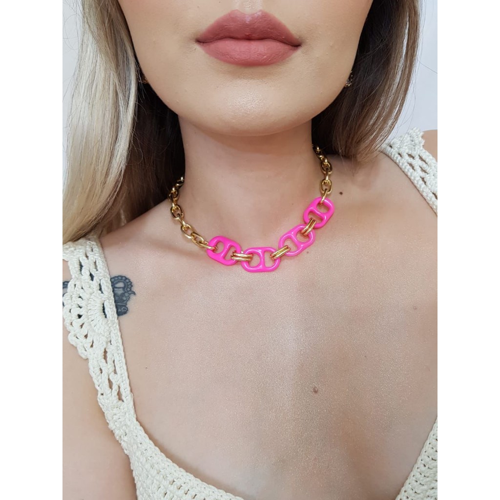 Colar Lacre de latinha Tendência cores folheado a Ouro