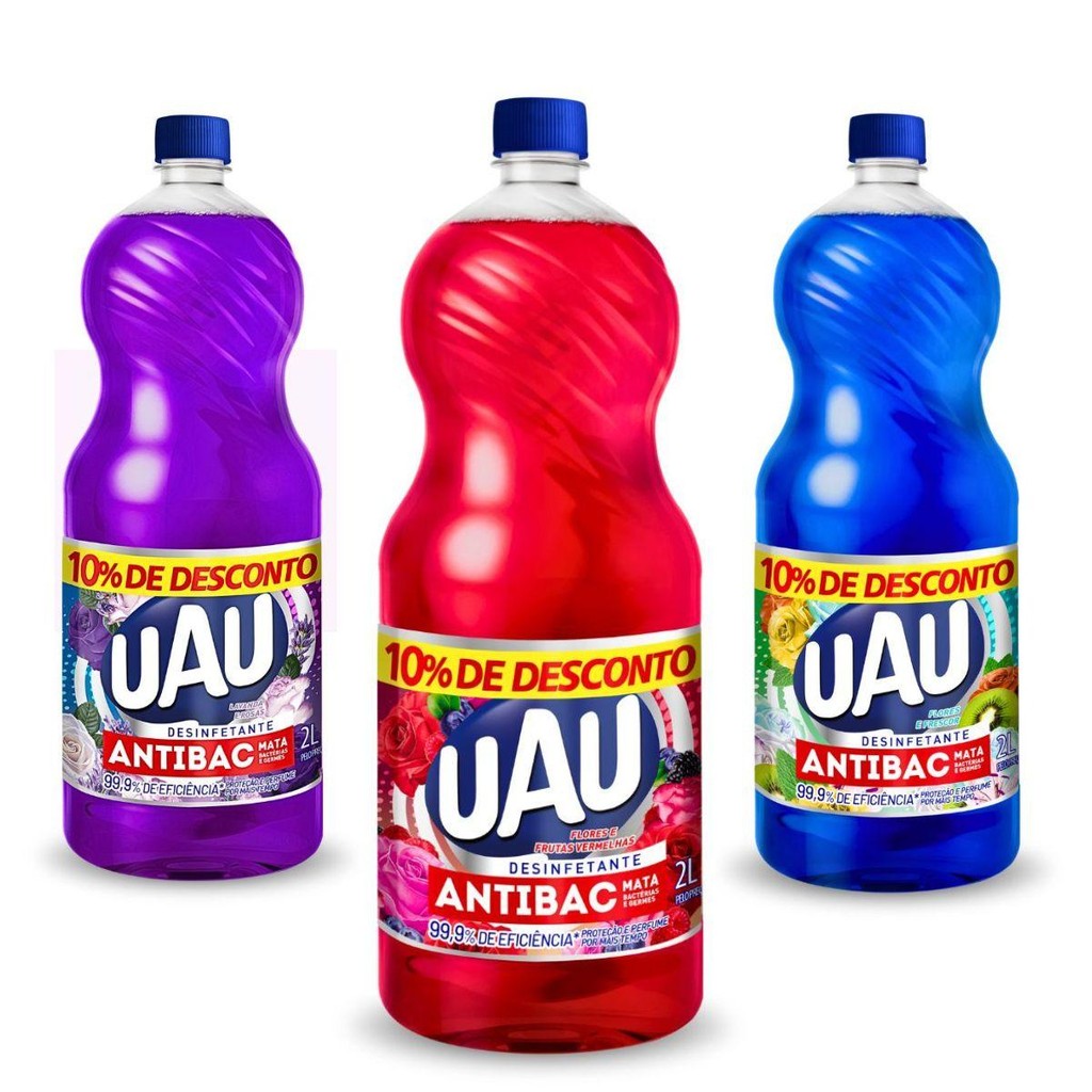 Kit 3un Desinfetante 2L Multiodores Uau Antibactericida Lavanda, Frutas Vermelhas E Flor E Frescor em Oferta na Shopee